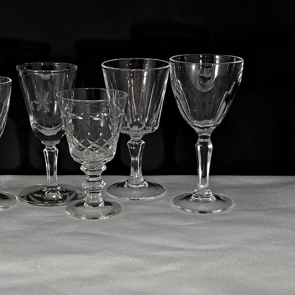 6 Mismatched Vintage Cocktail Glasses Etched Floral romantic dinner drinks party - Picture 3 of 10